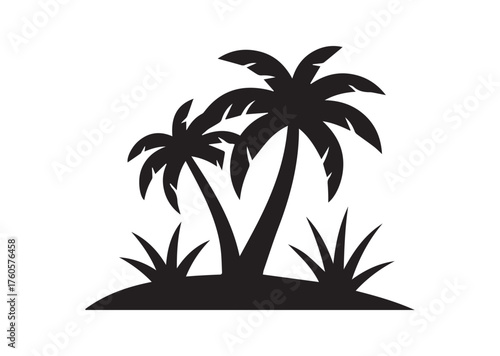 Shows a desert oasis with palm trees and grass growing Vector