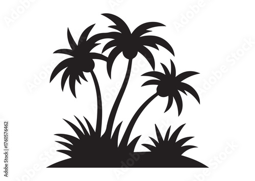 Shows a desert oasis with palm trees and grass growing Vector