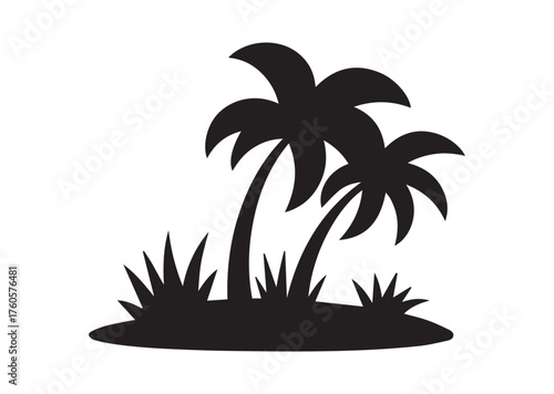 Shows a desert oasis with palm trees and grass growing Vector