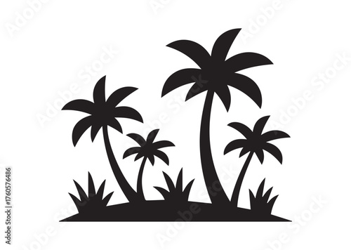 Shows a desert oasis with palm trees and grass growing Vector