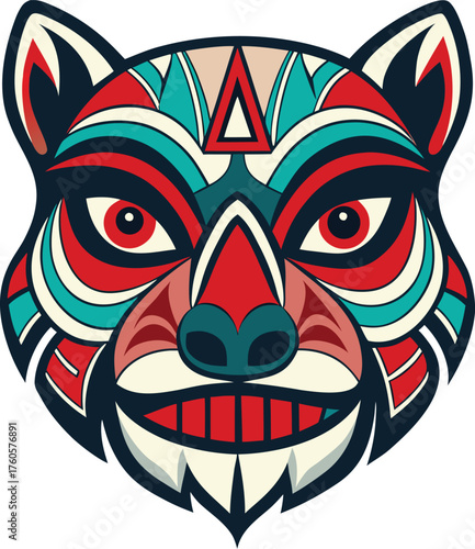 “Geometric Animal Face Illustration – Stylized Fox or Wolf Totem Design”