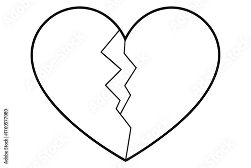 Broken Heart Line Art – Minimal Cracked Heart Outline Illustration