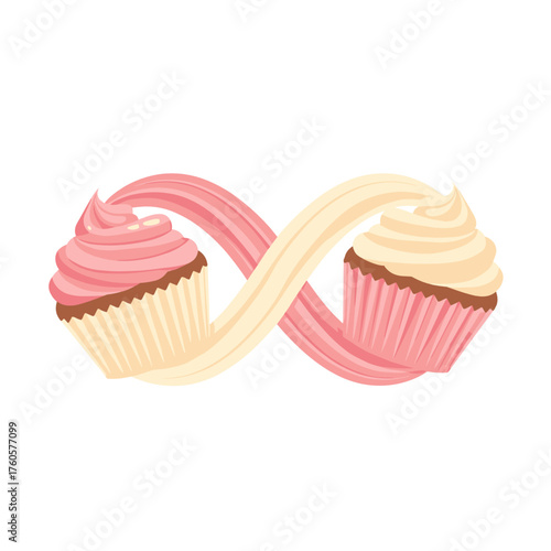 Cupcakes with pink and white frosting in infinity symbol design  