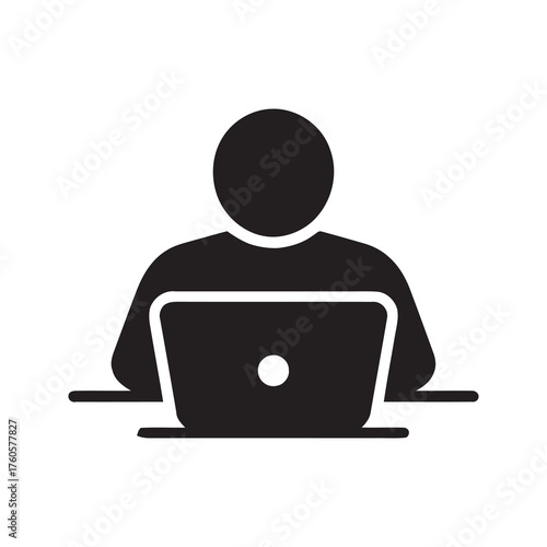 Freelancer working remotely on laptop computer professional developer programming code or student studying online with portable device technology icon