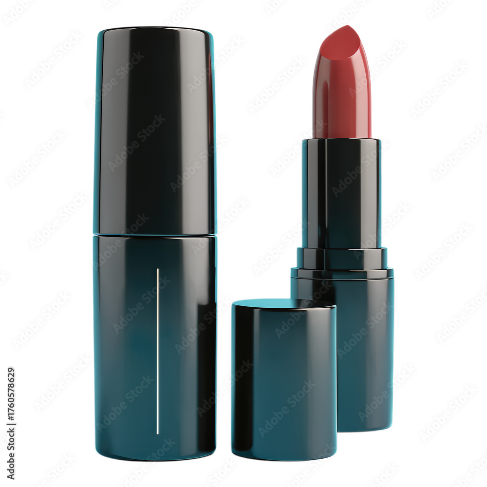 Obraz premium Coral Lipstick Tube with Transparent Background, 3D Realism Design Element