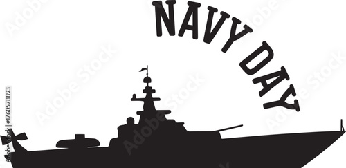 Navy Day Warship Silhouette with Stylized Text
