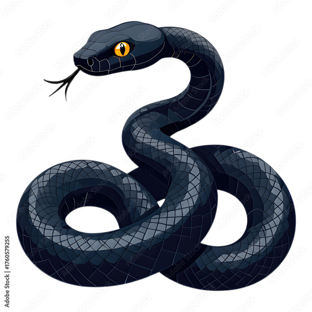 Obraz premium Dark Blue Snake Coiled on Transparent Background, 3D Realism Design Element