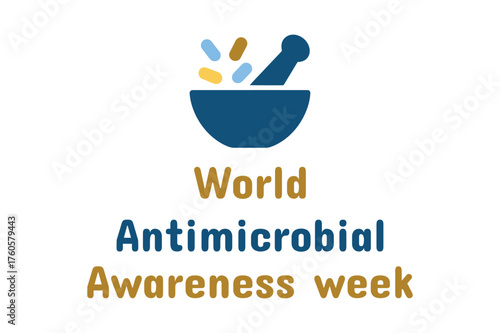 World antimicrobial awareness week illustration with mortar and pestle symbolizing medication and health awareness