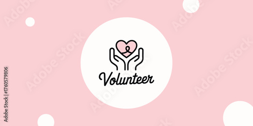 Hands holding a heart with a pink ribbon symbolizing breast cancer awareness and volunteer support