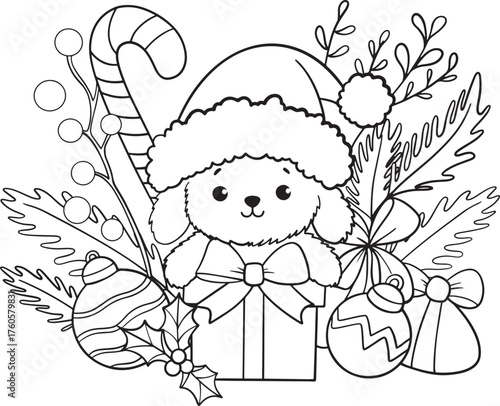 Christmas coloring page for kids cute hand drawing illustration