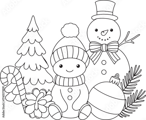 Christmas coloring page for kids cute hand drawing illustration
