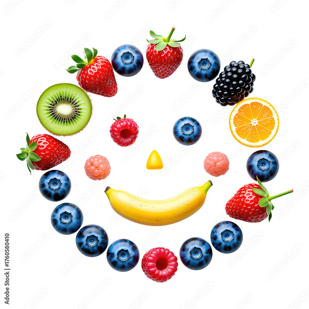 Fototapeta premium Fruit Smiley Face with Transparent Background, Fresh Cutout Design Element