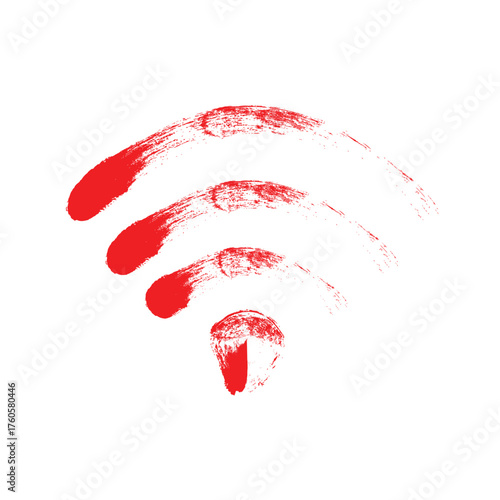 Red abstract brush stroke wi fi symbol representing wireless internet connection and technology