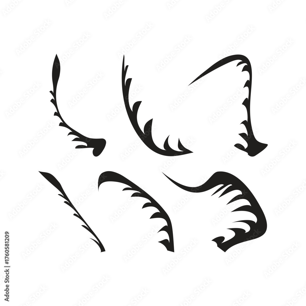Obraz premium Tribal Claw and Wing Symbols – Black Abstract Shapes with Dynamic Motion