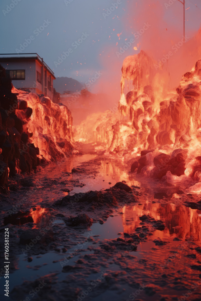 Fototapeta premium 火災によって家が燃える様子