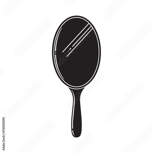 Elegant Hand Mirror Black and White Illustration.
