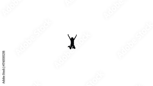 Jumping Woman Silhouette with Arms Raised in Victory - Cheering Female Person Celebrating Success, Happiness, and Freedom Adobe Illustrator Artwork