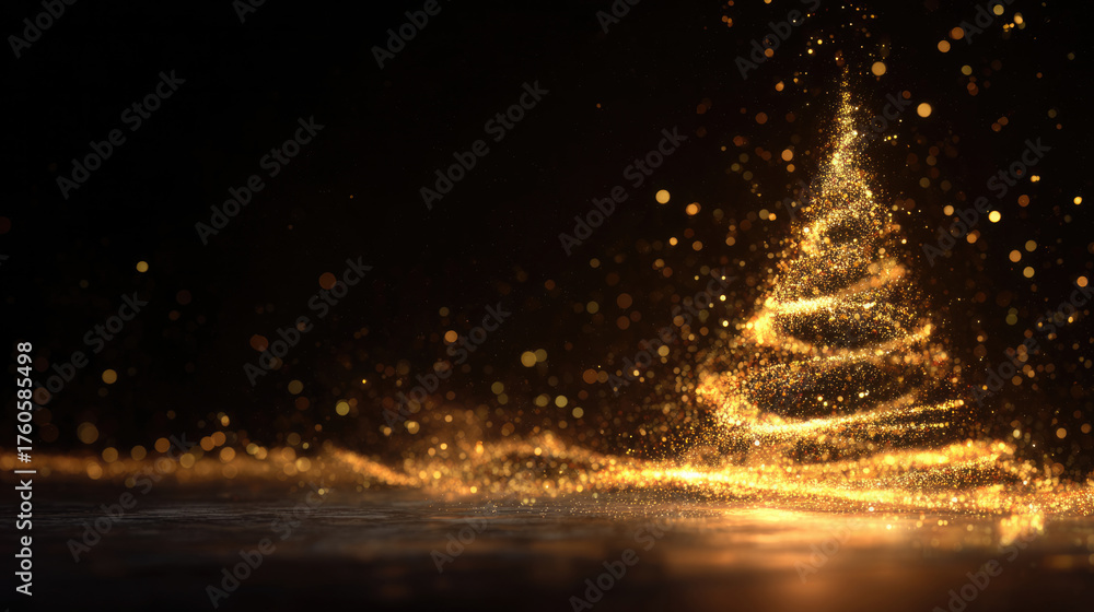 Naklejka premium 金色の光で描かれた幻想的なクリスマスツリーの抽象アート