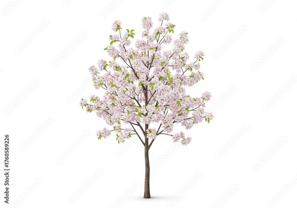 Obraz premium Beautiful Flowering Tree with Delicate Pink and White Blossoms Against a Clean White Background in Spring