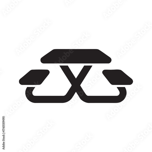 Picnic table solid glyph icon for park furniture outdoor dining and public recreation area symbol vector illustration of wooden bench for camping and leisure