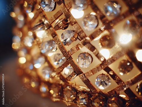 Luxury gold texture sparkling with gems and light bokeh