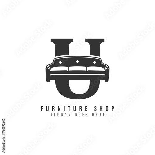 Letter U Sofa Logo Design. Alphabet U Furniture icon