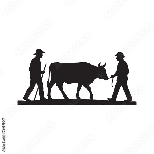 farmers with cattle vector silhouette clip art logo design illustration