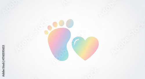 A pastel baby foot print with a heart, symbolizing love, innocence, and new beginnings in a soft, charming illustration