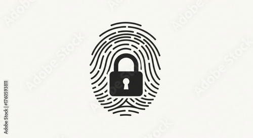 Fingerprint with padlock biometric identification, security, privacy, and data protection concept digital identity and access control
