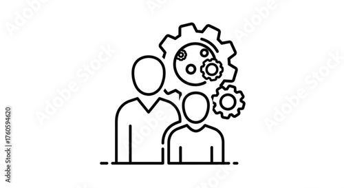 Mentoring and knowledge sharing concept with people and gears, representing guidance and learning