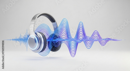 Modern headphone with sound wave, showcasing audio fidelity and sleek design, ideal for audiophiles and music production