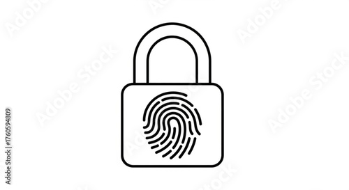 Fingerprint padlock icon symbol of biometric identification, security, and data protection vector line art illustration