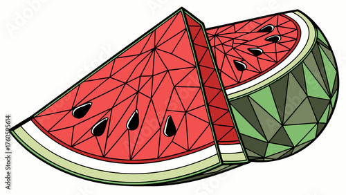 Geometric Watermelon Slices Red Pulp Green Rind Low Poly Style