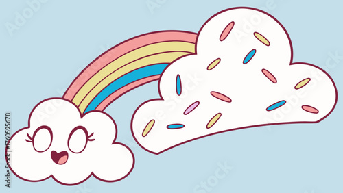 Joyful Cloud with Rainbow and Sprinkles Cute Cartoon Style