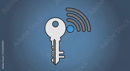 A key with a wifi symbol represents secure wireless internet access, illustrating the importance of digital security and encryption for online privacy