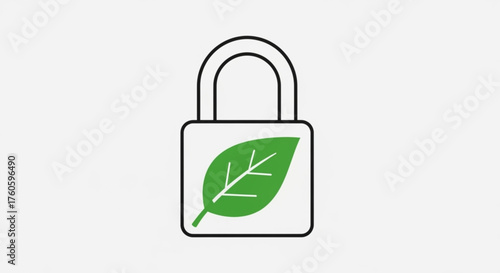 A padlock with a green leaf on it, representing security, privacy, and environmental protection in a simple and clean design