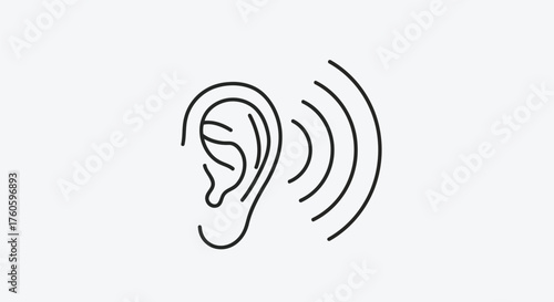 Vector illustration of outline of a human ear with sound waves emanating from it