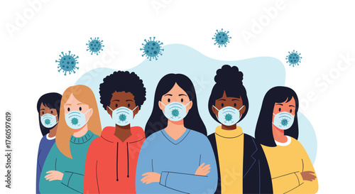 Diverse group of people wearing face masks to protect themselves from viruses.