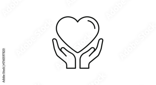 Hands gently cradling a heart shape in a simple line drawing