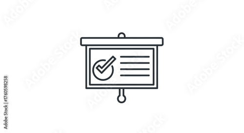 Simple line drawing of a presentation board with a checkmark icon