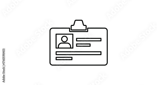 Simple black and white line drawing of an identification card with photo
