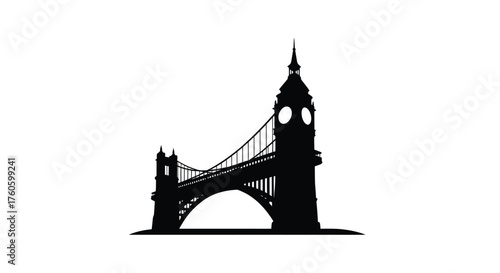 A striking black silhouette of a bridge with a central tower
