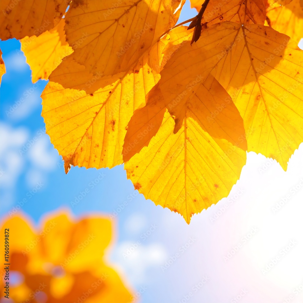 Obraz premium Golden Autumn Leaves Against a Bright Blue Sky.