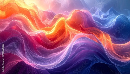 Abstract artwork depicting vibrant, flowing waves of color, creating a dynamic and ethereal visual experience.