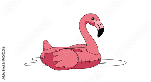 A pink inflatable flamingo floats peacefully on a body of water.