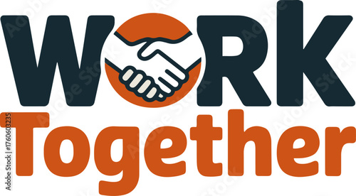 Handshake symbol replacing the letter O in work together logo signifying collaboration concept