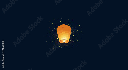 Vector Lantern Illustration in Minimalist Style with Warm Orange and Yellow Colors
