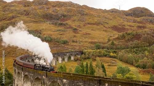 The Jacobite Steam Train crossing the Glenfinnan Viaduct
