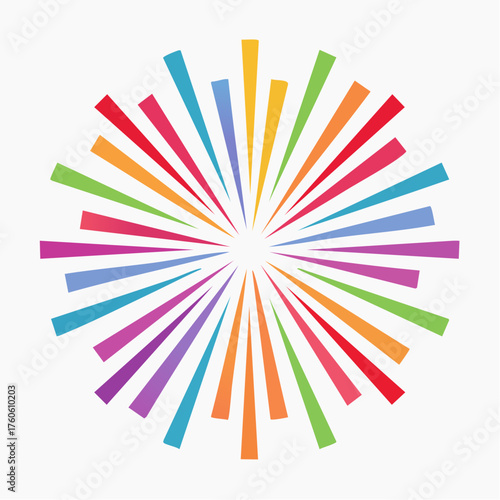 Colorful radial burst with geometric shapes, abstract design elements illustration