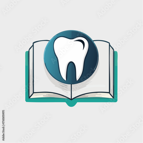 Dental Education: Open book with a tooth symbol for dental knowledge